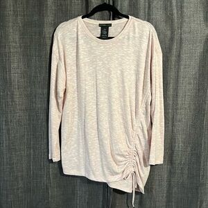 Design history pink long sleeve tshirt with ruched drawstring hemline accent